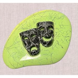 Marcia Of California 1950s Green Black Ceramic Tragedy Comedy Mask Dish, 10x7.5”